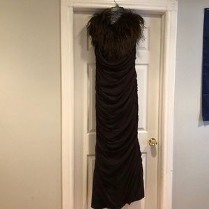 Off Shoulder Feather Fitted Gown